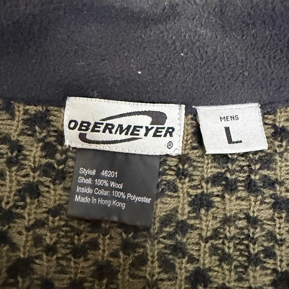 Obermeyer Mens Wool Quarter Zip‎ Sweater Nordic Fair Isle Green Black L 46201